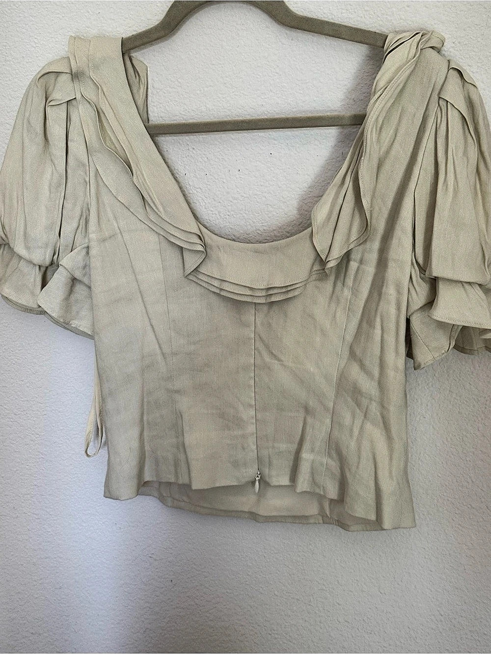 Antonio Melani Linen Ruffle Sleeve Blouse in Cream Size 4